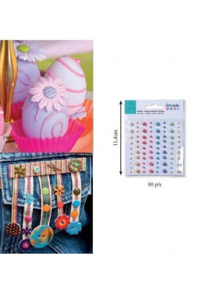 PERLAS AUTOADHESIVAS 80 PIEZAS EN COLORES Y TAMAÑOS SURTIDOS