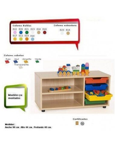 cubetero escolar MOBEDUC con 2 casillas en haya 90x44x40 cm