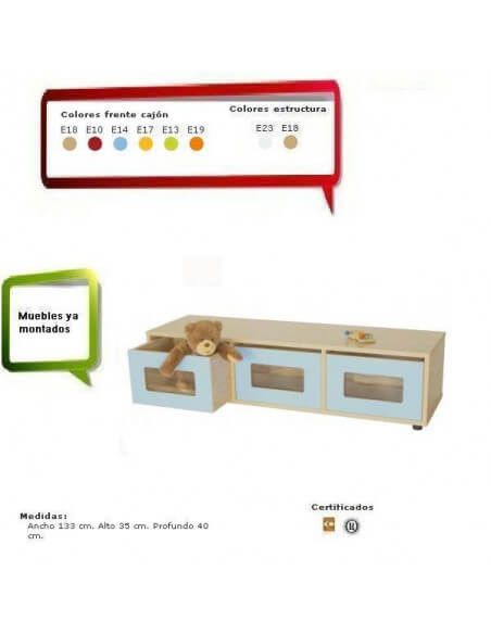 cajonera para guarderías MOBEDUC con 3 cajones frontal metacrilato