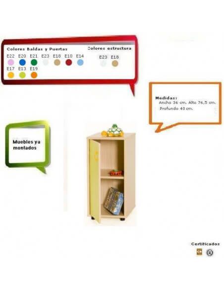 armario escolar MOBEDUC de haya con 2 estantes y puerta 36x76.5x40