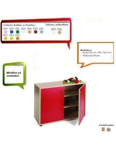 armario escolar MOBEDUC en haya con 3 estantes y 2 puertas