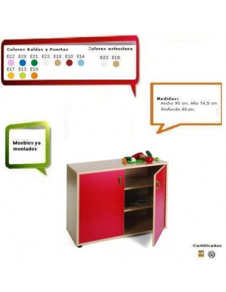 armario escolar MOBEDUC en haya con 3 estantes y 2 puertas