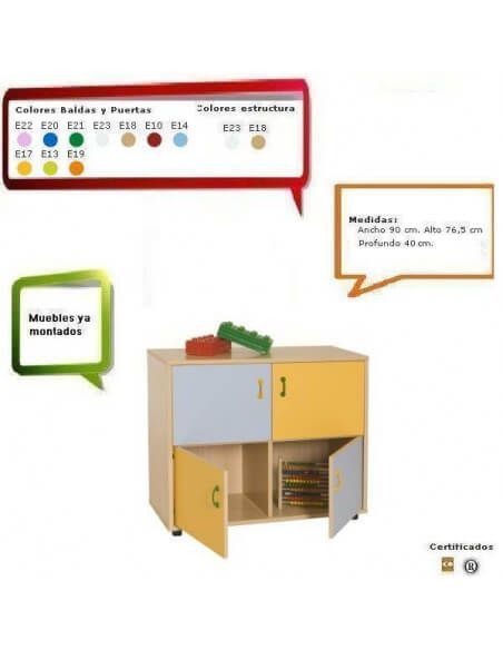 armario MOBEDUC escolar haya con 4 casillas y 4 puertas