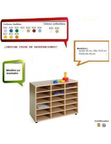 mueble escolar MOBEDUC haya con 18 casillas para colegios