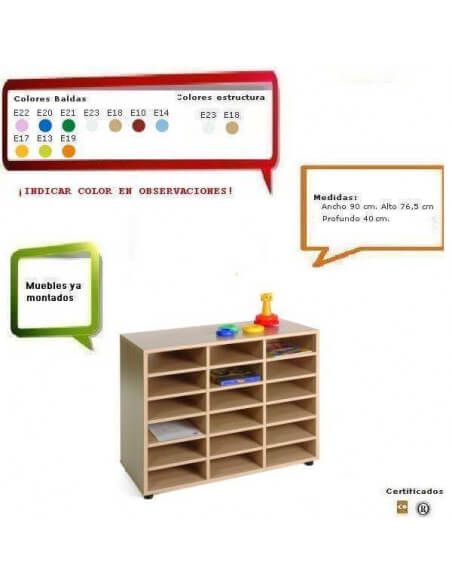 mueble escolar MOBEDUC haya con 18 casillas para colegios
