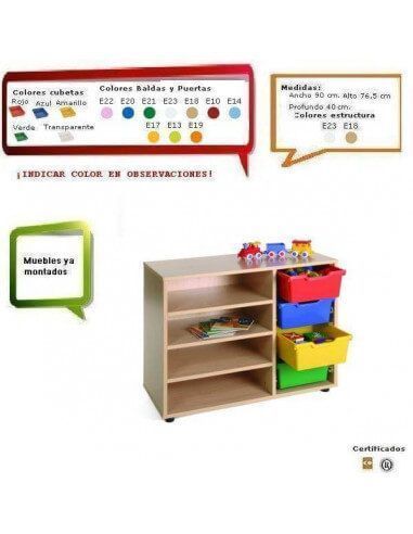 estantería MOBEDUC escolar con cubetero en haya