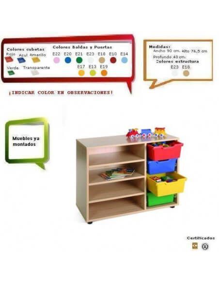 estantería MOBEDUC escolar con cubetero en haya