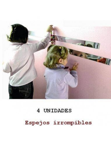 tiras de espejo irrompible henbea 100x5 cm colocadas en pared infantil