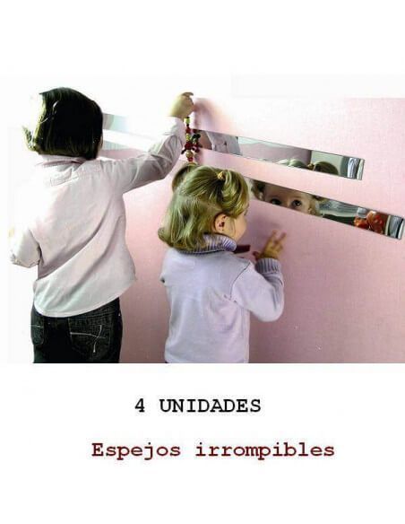 tiras de espejo irrompible henbea 100x5 cm colocadas en pared infantil