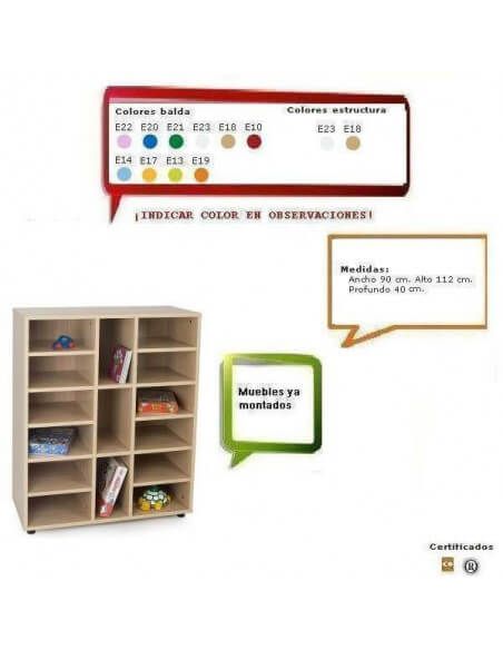 mueble escolar MOBEDUC con 15 casillas en haya resistente