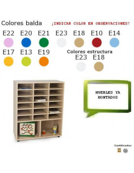 mueble escolar MOBEDUC con 2 casillas y casillero de 20 compartimentos