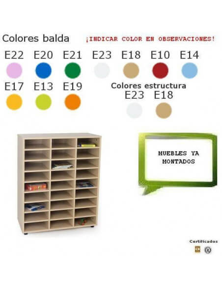 mueble casillero escolar MOBEDUC con 27 casillas acabado en haya