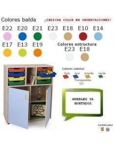 armario con cubetas y puertas MOBEDUC para guarderías en haya