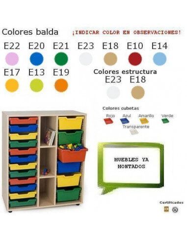 mueble con columnas y cubetero MOBEDUC para guarderías acabado en haya