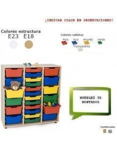 mueble cubetero con 3 columnas MOBEDUC para colegios acabado en haya