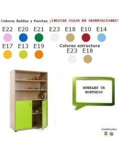 estantería con puertas MOBEDUC para colegios acabado en haya