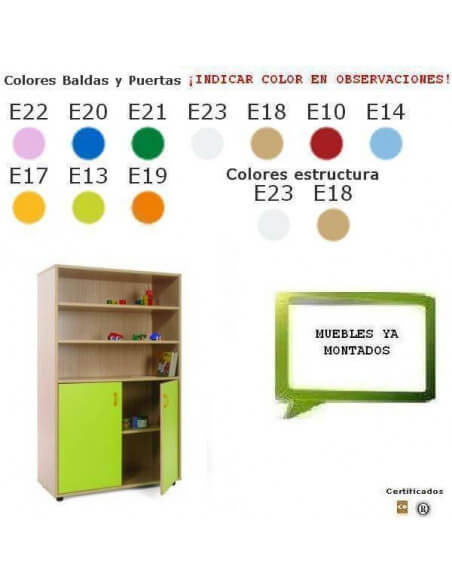 estantería con puertas MOBEDUC para colegios acabado en haya