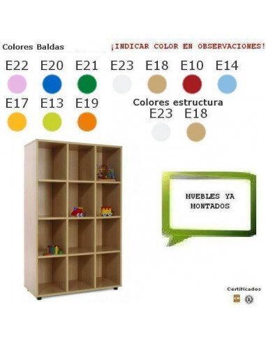 mueble casillero MOBEDUC para aulas con 12 casillas acabado en haya