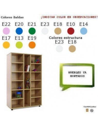 mueble con baldas para guarderías MOBEDUC de 15 casillas en haya