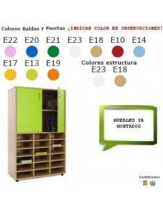 mueble casillero MOBEDUC escolar con 18 casillas y 2 estantes