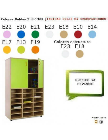 mueble casillero MOBEDUC escolar con 18 casillas y 2 estantes