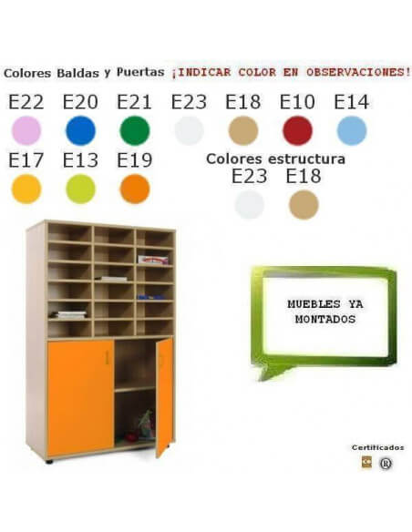 armario casillero MOBEDUC con 2 puertas y 4 casillas escolares