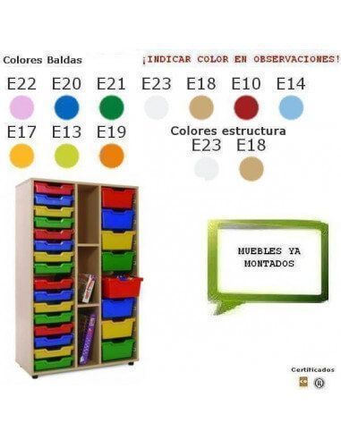 estantería MOBEDUC con cubetas y 3 estantes para aulas escolares