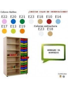 estantería cubetera MOBEDUC con 6 estantes en haya para guarderías