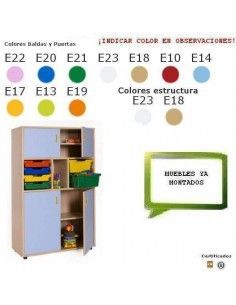 mueble con cubetas MOBEDUC 4 puertas y estantes para colegios