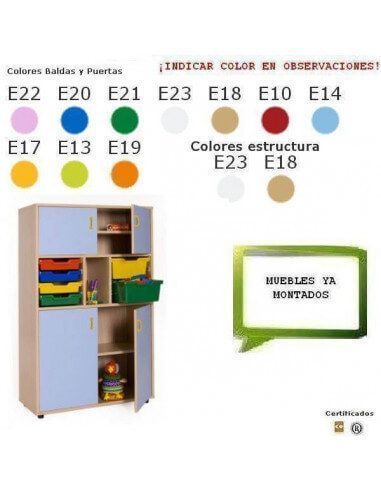 mueble con cubetas MOBEDUC 4 puertas y estantes para colegios