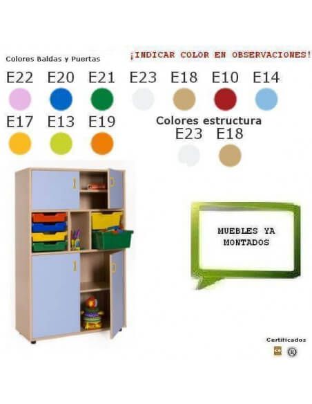 mueble con cubetas MOBEDUC 4 puertas y estantes para colegios