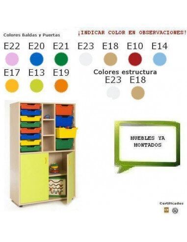cubetero armario MOBEDUC con puertas para colegios acabado en haya