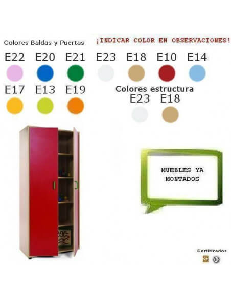 mueble armario MOBEDUC de haya con 2 puertas y 5 estantes escolares