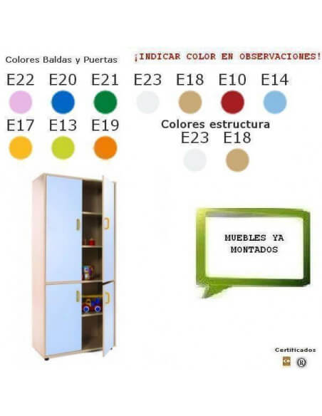 armario escolar MOBEDUC con 4 puertas y 5 estantes acabado en haya