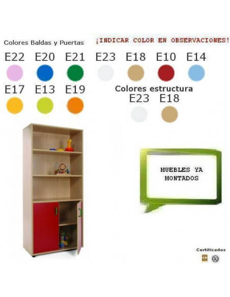 mueble estantería para guarderías MOBEDUC con puertas acabado haya