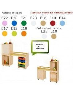 mueble para guarderías primeros pasos MOBEDUC con cubetas en haya