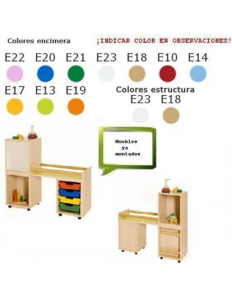 mueble para guarderías primeros pasos MOBEDUC con cubetas en haya