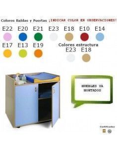 cambiador para guarderías MOBEDUC con puertas y estantes en haya