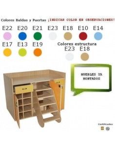 mueble cambiador escolar MOBEDUC con 3 puertas y 2 cajones