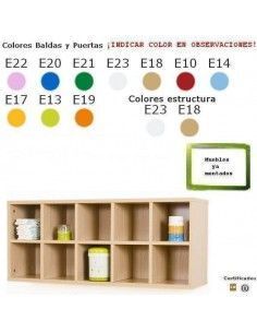 casillero de pared para guarderías MOBEDUC 10 separadores en haya