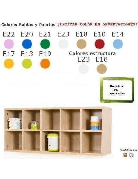 casillero de pared para guarderías MOBEDUC 10 separadores en haya