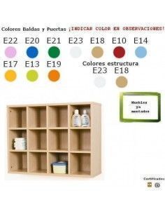 mueble casillero de pared para guarderías MOBEDUC 12 casillas en haya