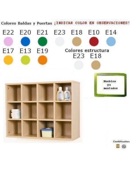 mueble casillero de pared para guarderías MOBEDUC 12 casillas en haya