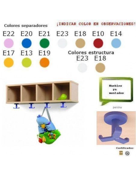 mueble perchero para guarderías MOBEDUC con 4 casillas de haya
