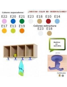 perchero de pared para colegios MOBEDUC con 4 casillas de haya