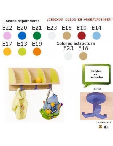 perchero para centros escolares MOBEDUC con 3 casillas