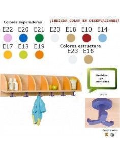 casillero con perchas escolar MOBEDUC de 6 casillas acabado haya