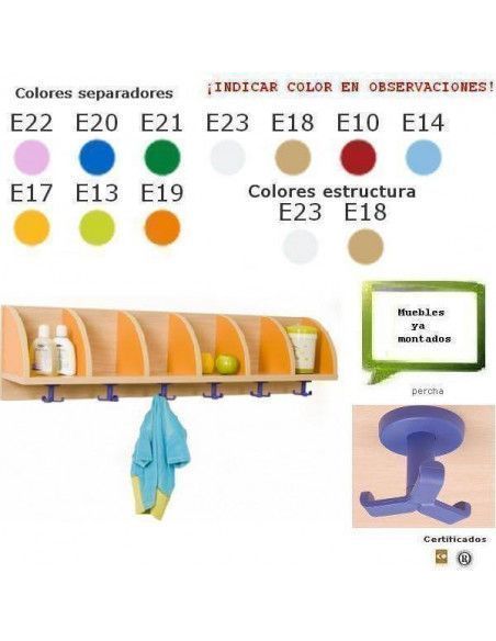 casillero con perchas escolar MOBEDUC de 6 casillas acabado haya