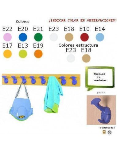 perchero infantil para guarderías MOBEDUC 8 perchas acabado en haya