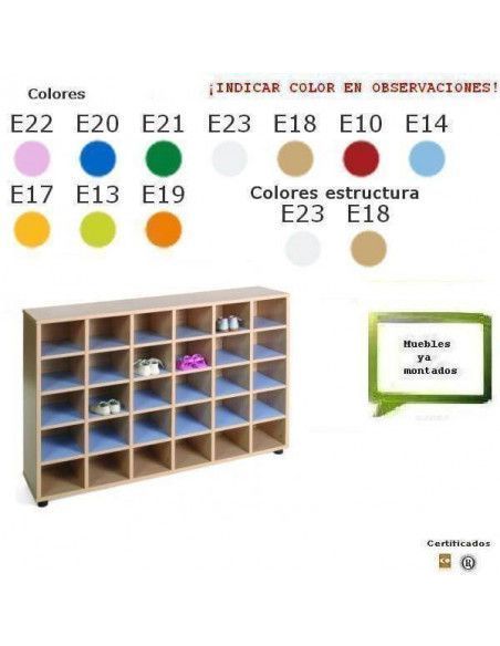 mueble zapatero escolar MOBEDUC con 30 casillas en haya